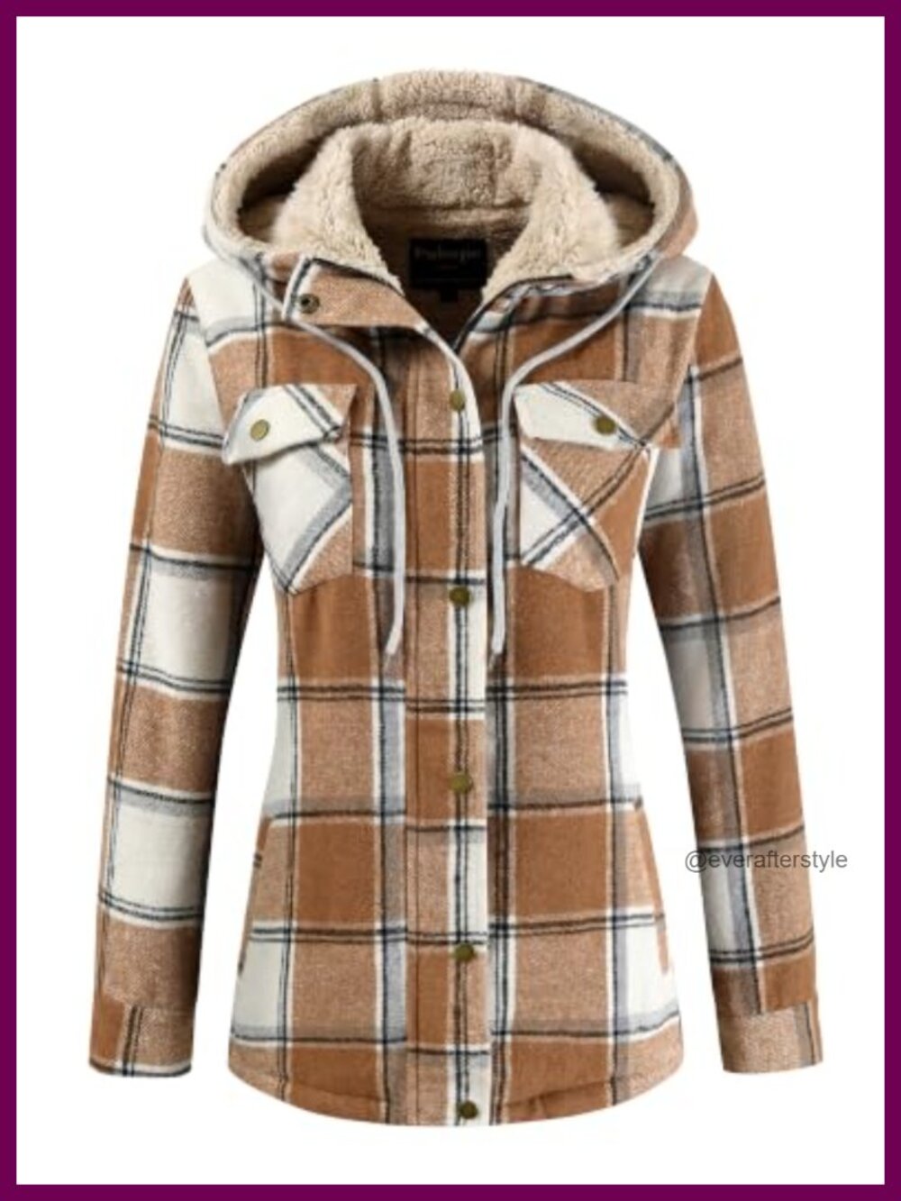 Plaid Sherpa Lined Hooded Fleece Jacket Flannel Coat